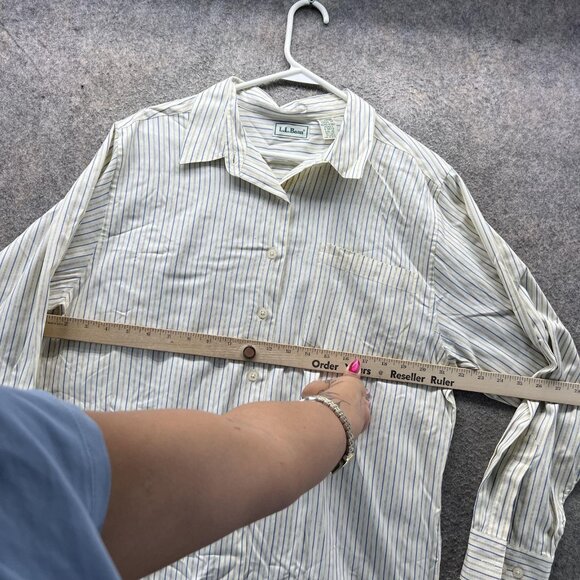 Vintage LL Bean Shirt Womens 16 Blue Striped Long Sleeve Button Hong Kong 90s - Picture 7 of 10